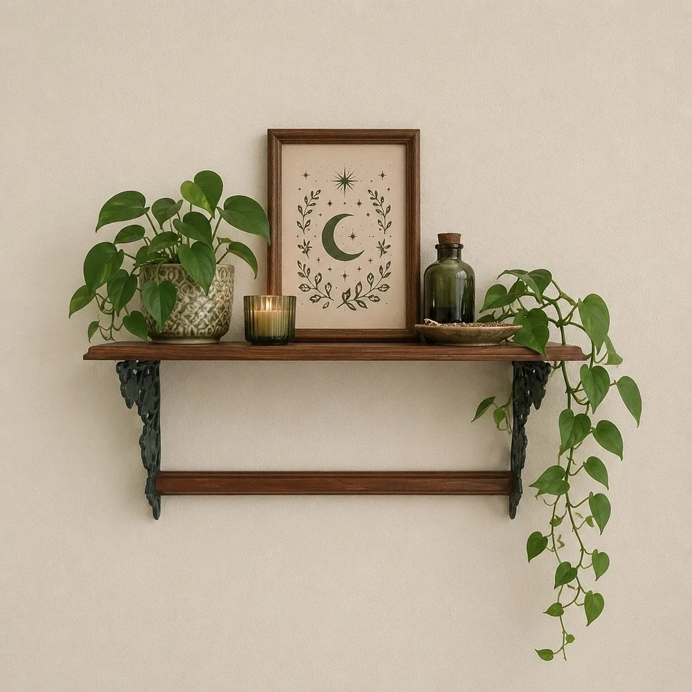 Vtg Wooden Wall Display Shelf ivy Cottage Farmhouse Trinket 18